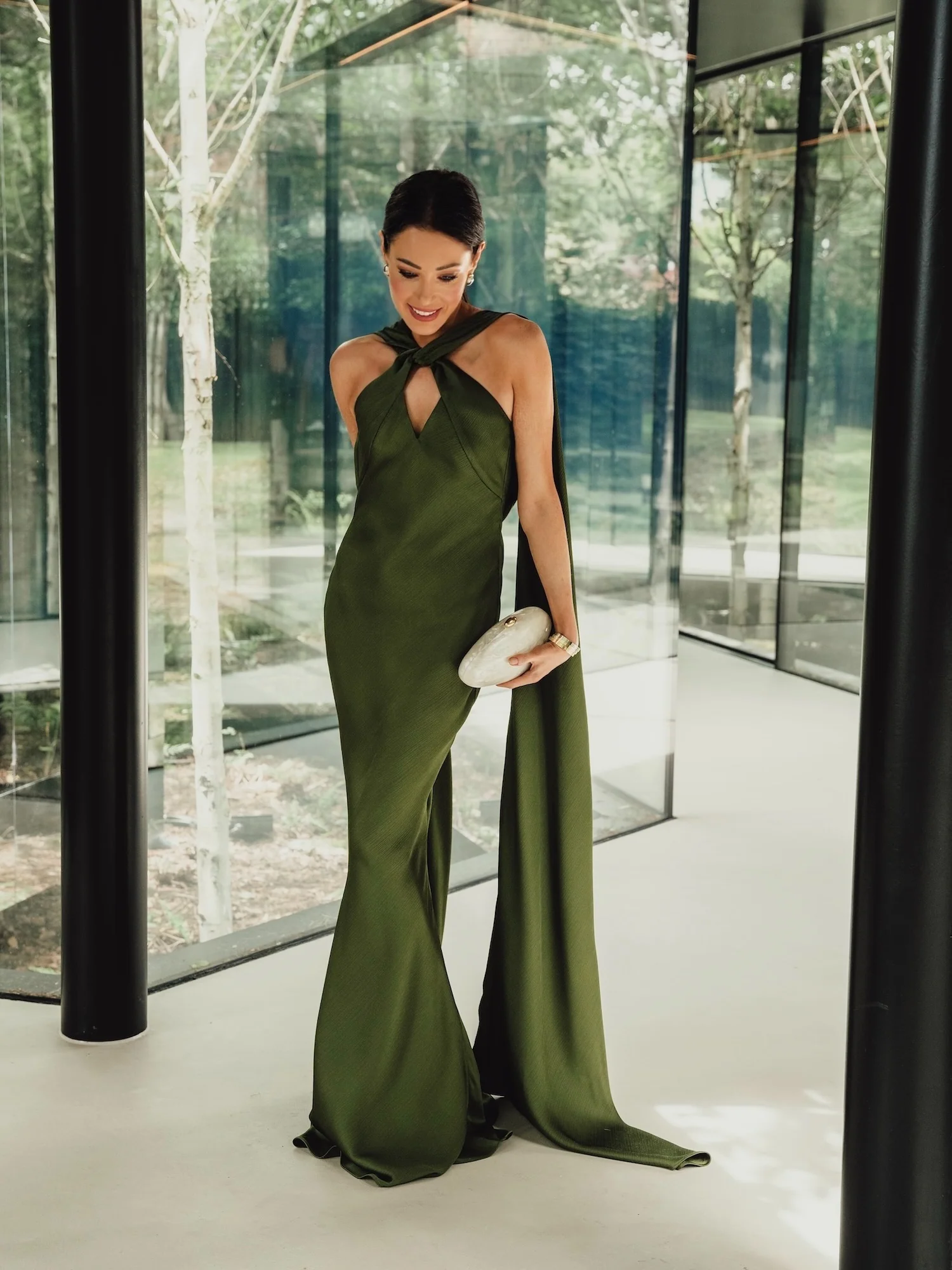 'ATONEMENT' SCARF DETAIL LONGLINE MAXI DRESS OLIVE