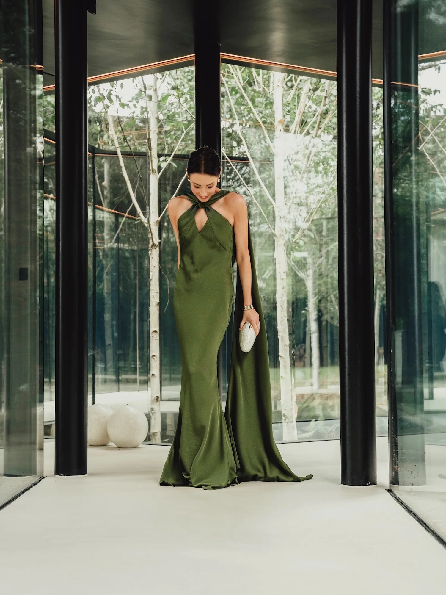 'ATONEMENT' SCARF DETAIL LONGLINE MAXI DRESS OLIVE - Image 4