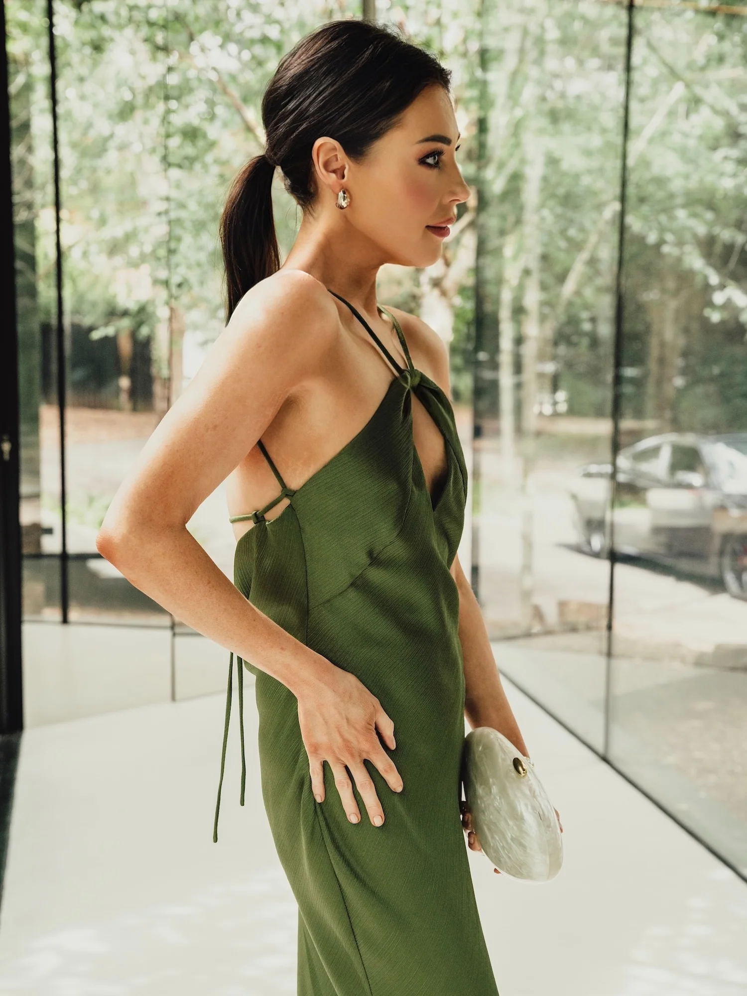 'ATONEMENT' SCARF DETAIL LONGLINE MAXI DRESS OLIVE - Image 6