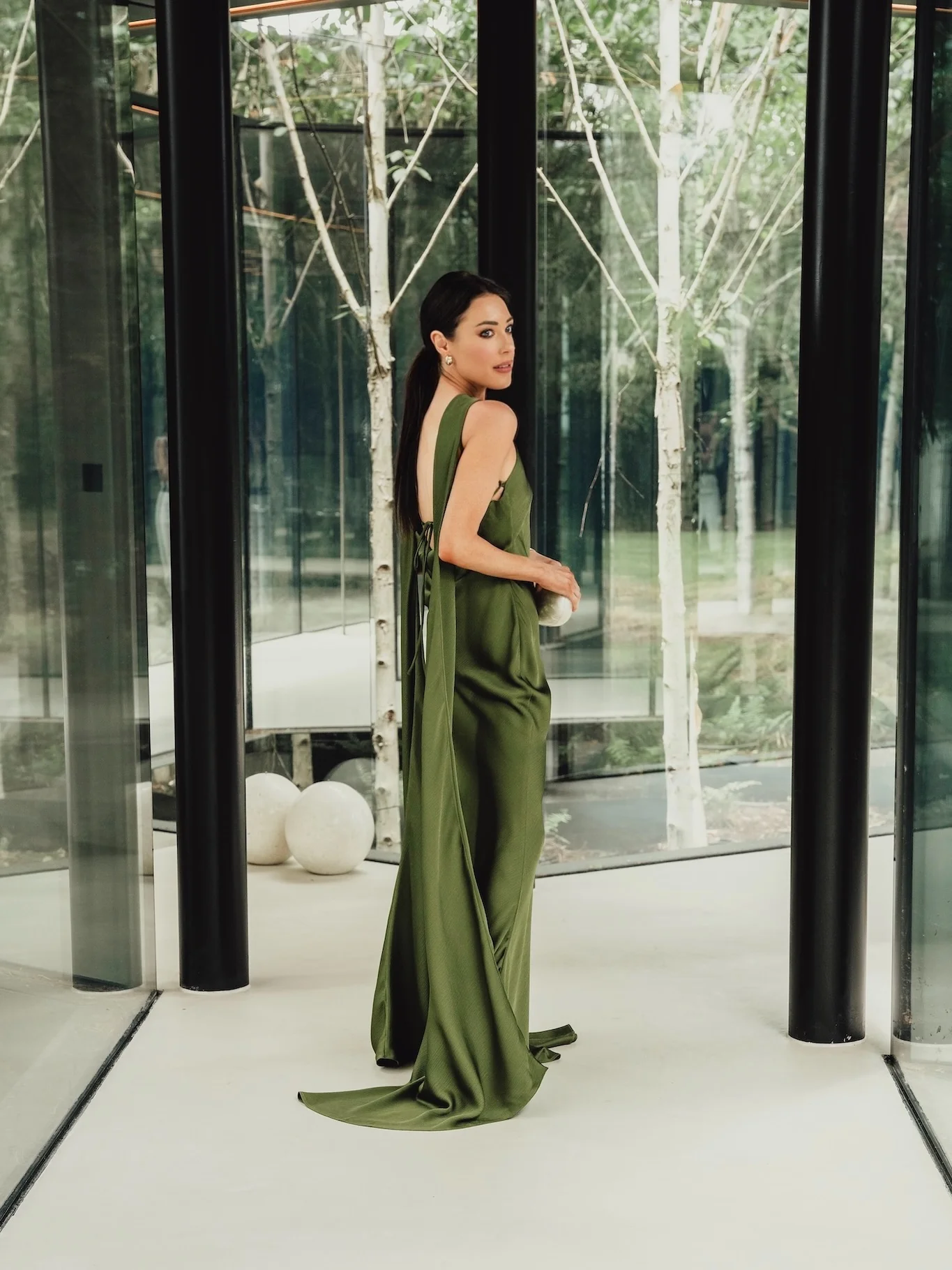 'ATONEMENT' SCARF DETAIL LONGLINE MAXI DRESS OLIVE - Image 7