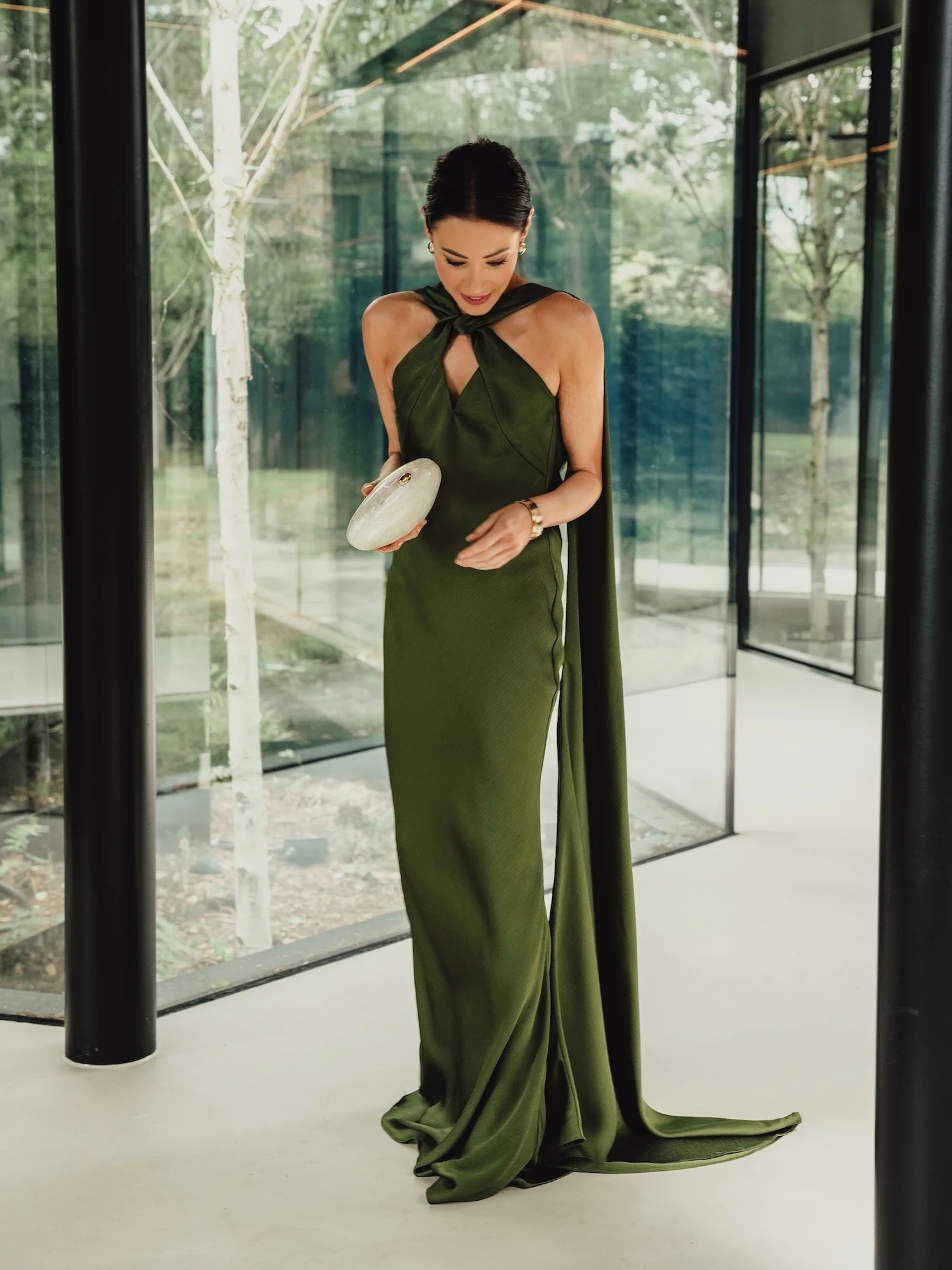 'ATONEMENT' SCARF DETAIL LONGLINE MAXI DRESS OLIVE - Image 8