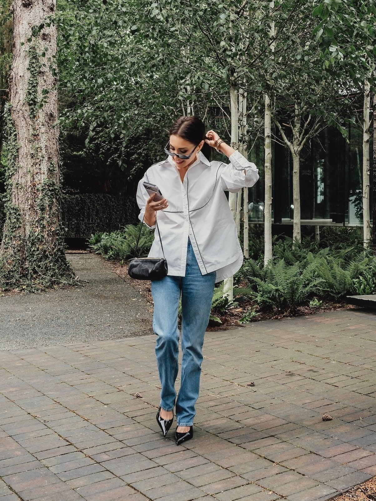 'BESETTE' OVERSIZED COTTON SHIRT WITH CONTRAST PIPING WHITE - Image 4
