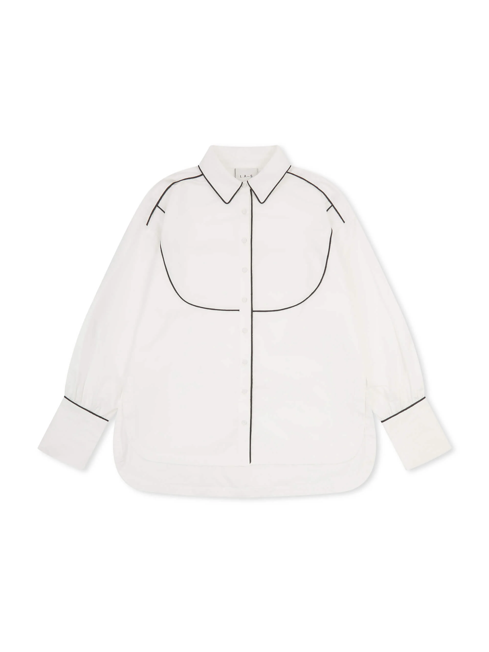 'BESETTE' OVERSIZED COTTON SHIRT WITH CONTRAST PIPING WHITE - Image 5