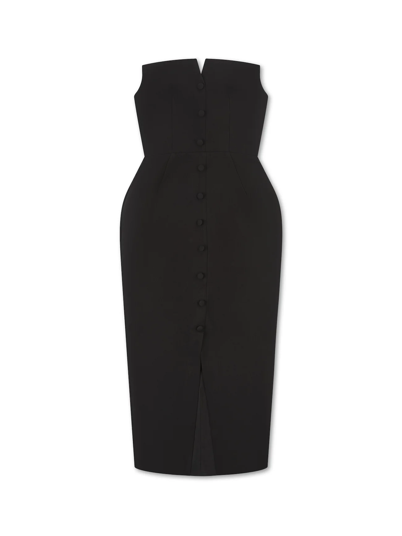 'MARILYN' EXAGGERATED SQUARE BANDEAU BUTTON DETAIL MIDI DRESS BLACK - Image 6