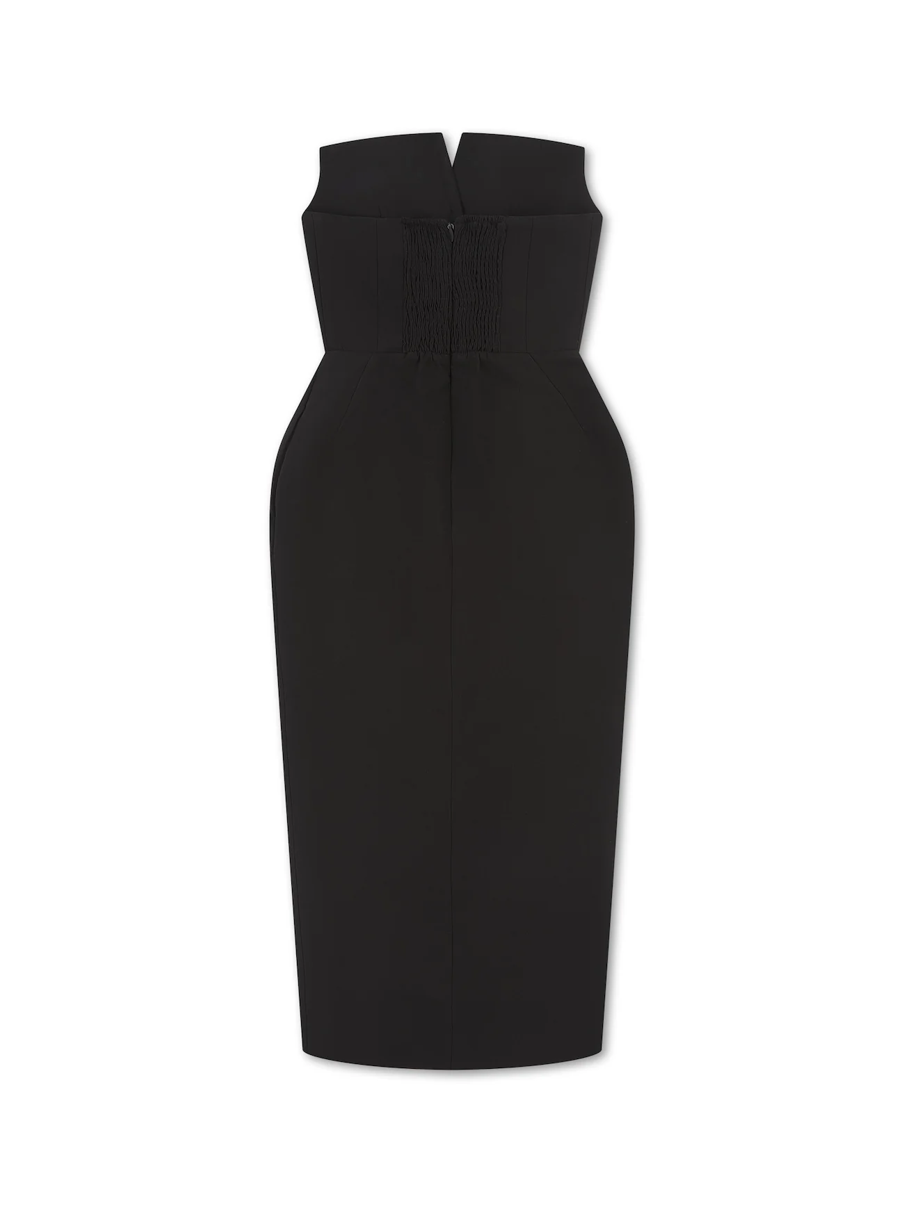 'MARILYN' EXAGGERATED SQUARE BANDEAU BUTTON DETAIL MIDI DRESS BLACK - Image 7