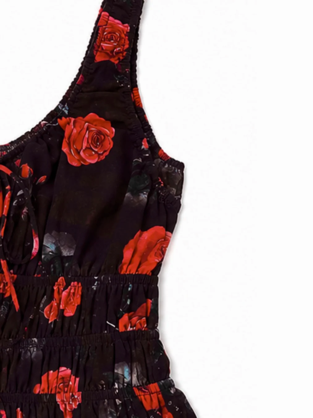 'I HEART NYC' ROSE PRINT SHIRRED BODICE MIDI DRESS BLACK MULTI - Image 4