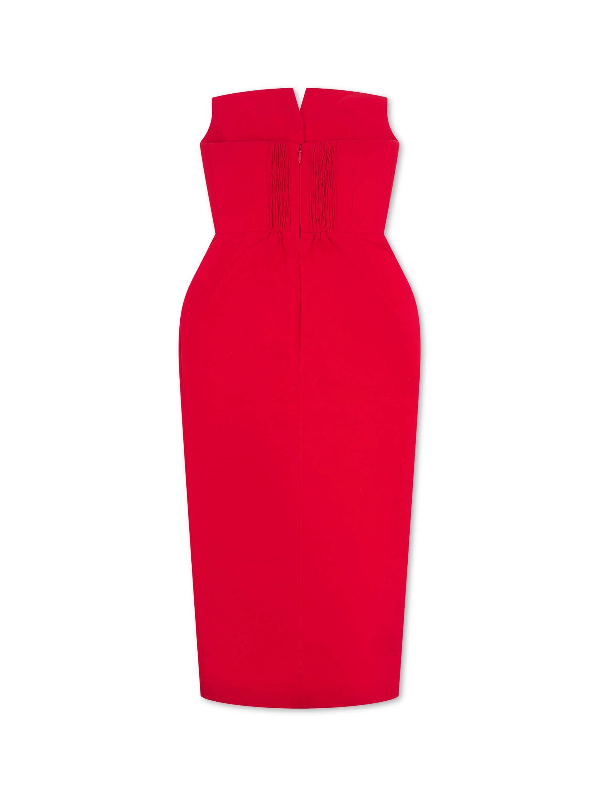 'MARILYN' EXAGGERATED SQUARE BANDEAU BUTTON DETAIL MIDI DRESS RED - Image 7