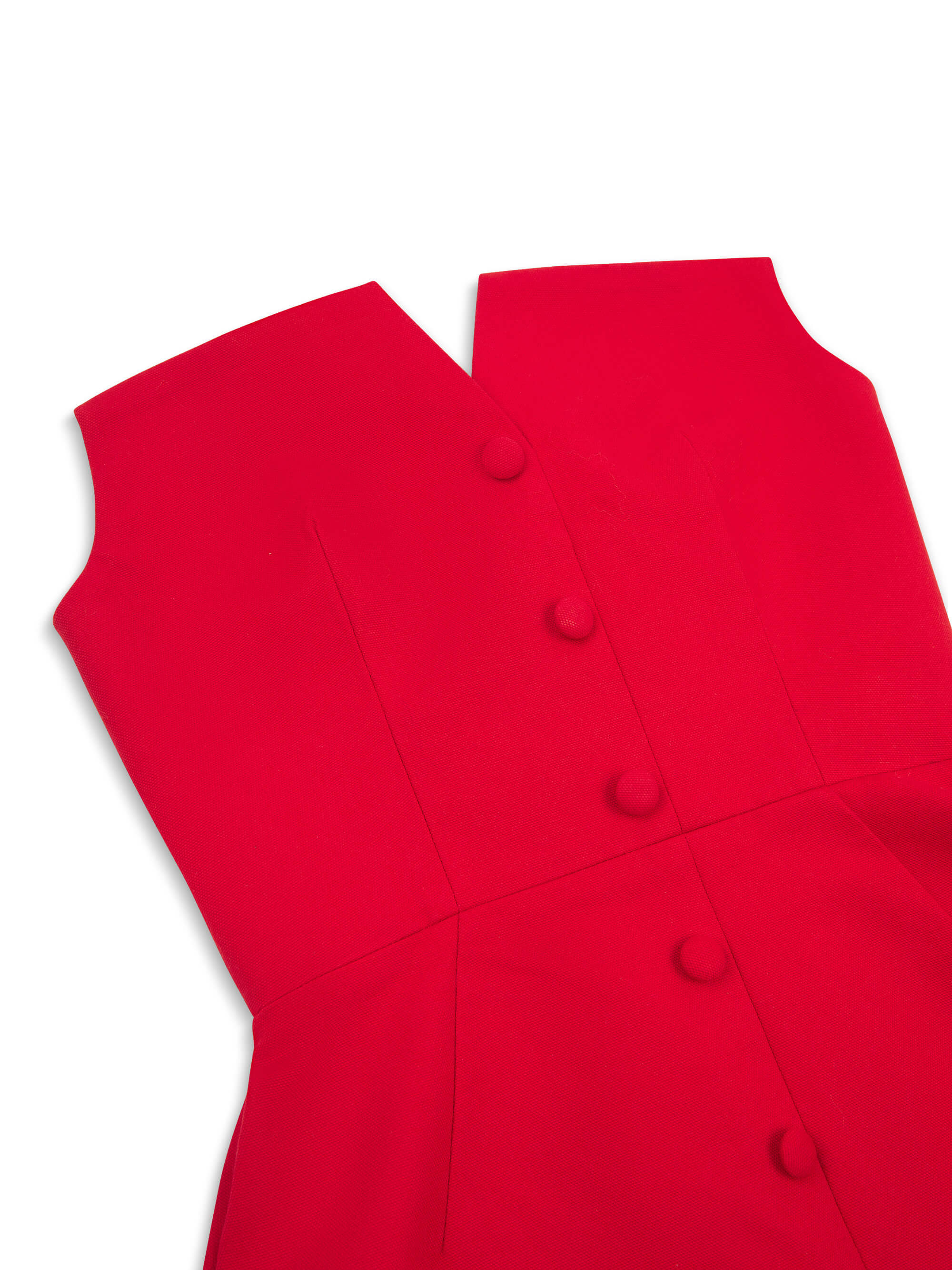 'MARILYN' EXAGGERATED SQUARE BANDEAU BUTTON DETAIL MIDI DRESS RED - Image 8