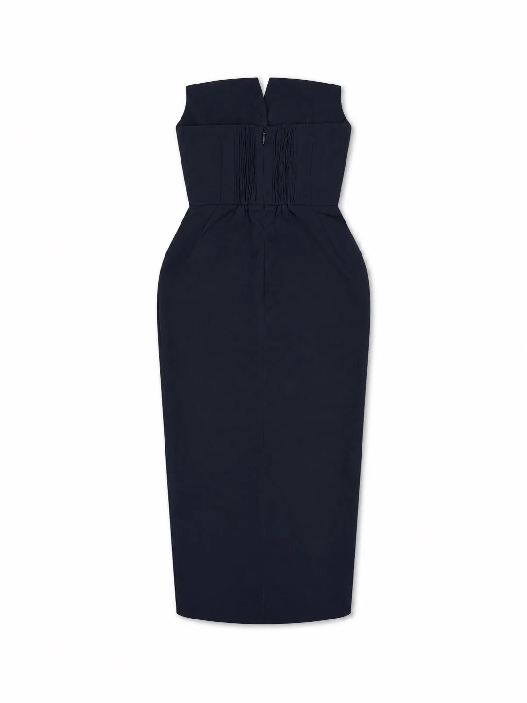 'MARILYN' EXAGGERATED SQUARE BANDEAU BUTTON DETAIL MIDI DRESS NAVY - Image 7