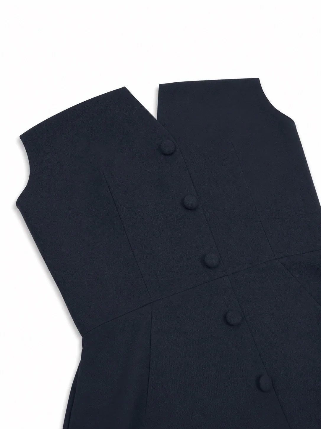 'MARILYN' EXAGGERATED SQUARE BANDEAU BUTTON DETAIL MIDI DRESS NAVY - Image 8