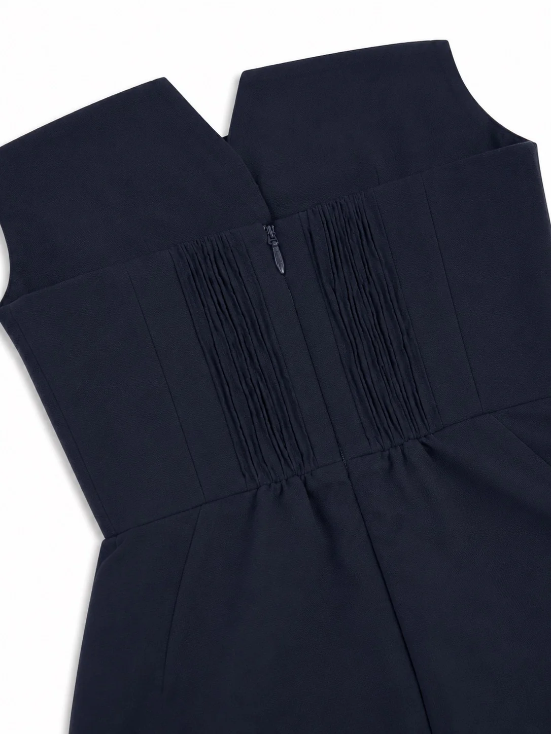'MARILYN' EXAGGERATED SQUARE BANDEAU BUTTON DETAIL MIDI DRESS NAVY - Image 9