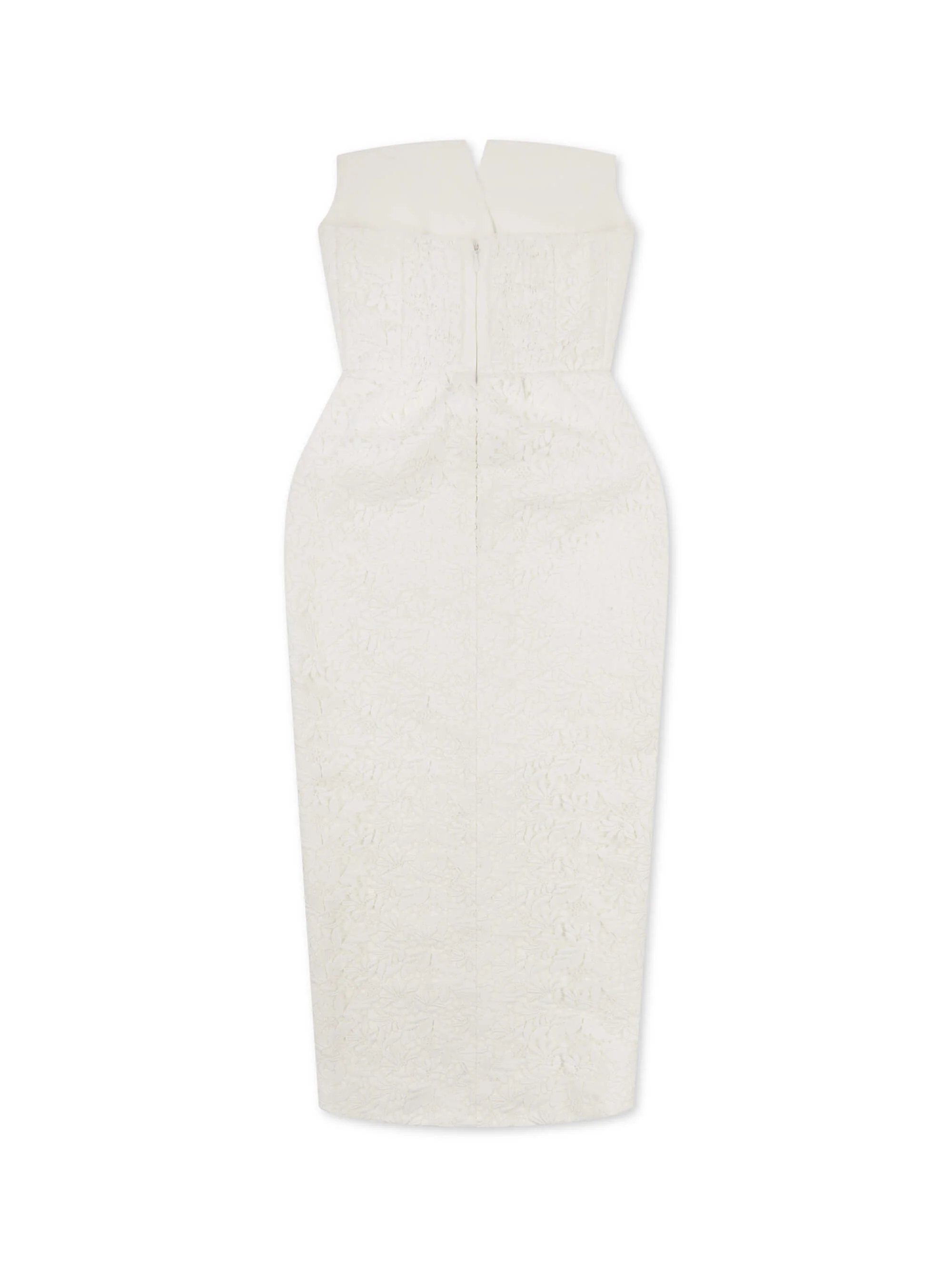 'MARILYN' EXAGGERATED SQUARE BANDEAU BUTTON DETAIL MIDI DRESS WHITE - Image 8