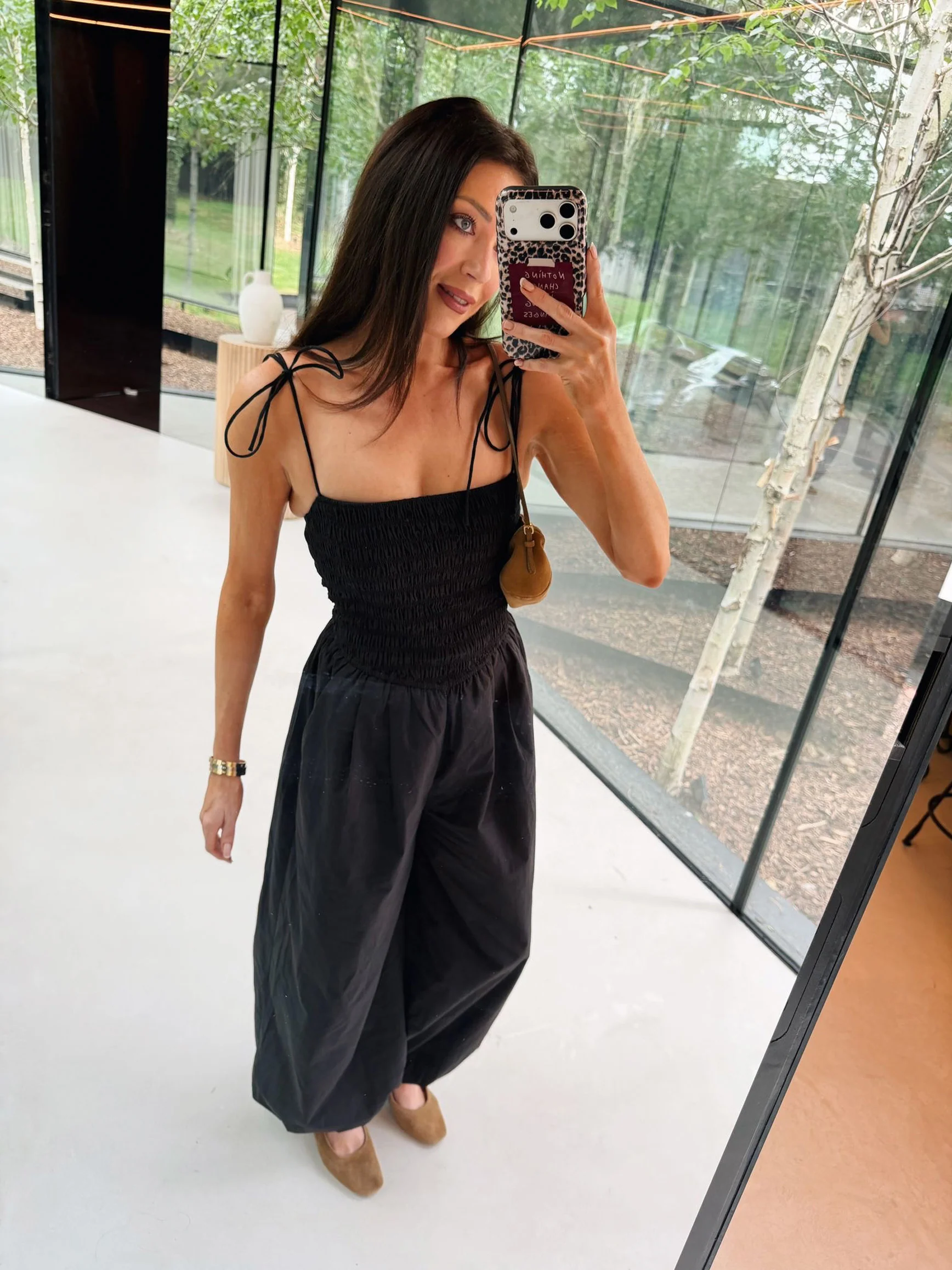 'OFF CAMPUS' SHIRRED BODICE BALLOON LEG JUMPSUIT BLACK - Image 5