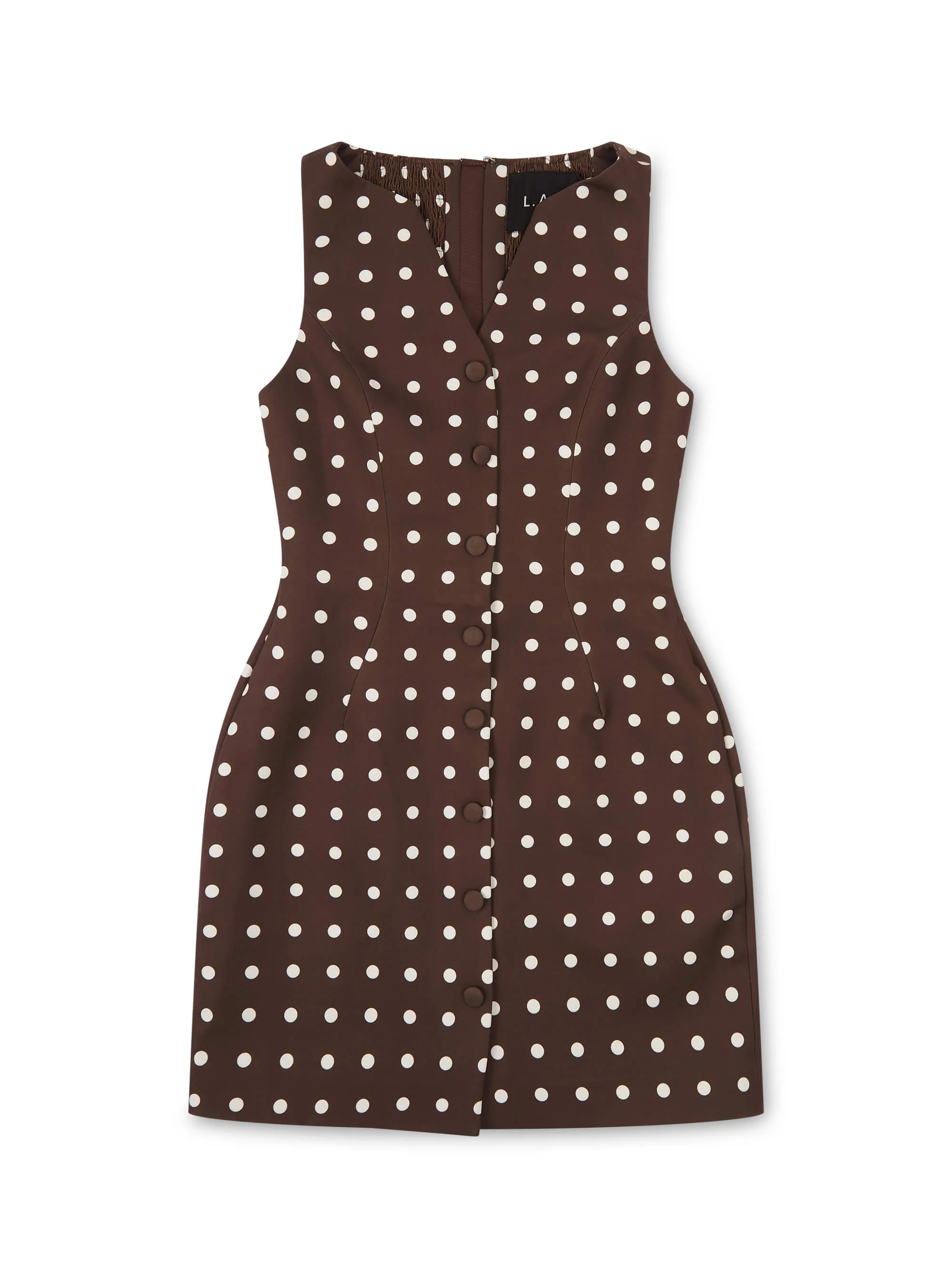 ‘MELROSE’ POLKA DOT BUTTON HOURGLASS MICRO MINI DRESS BROWN - Image 4