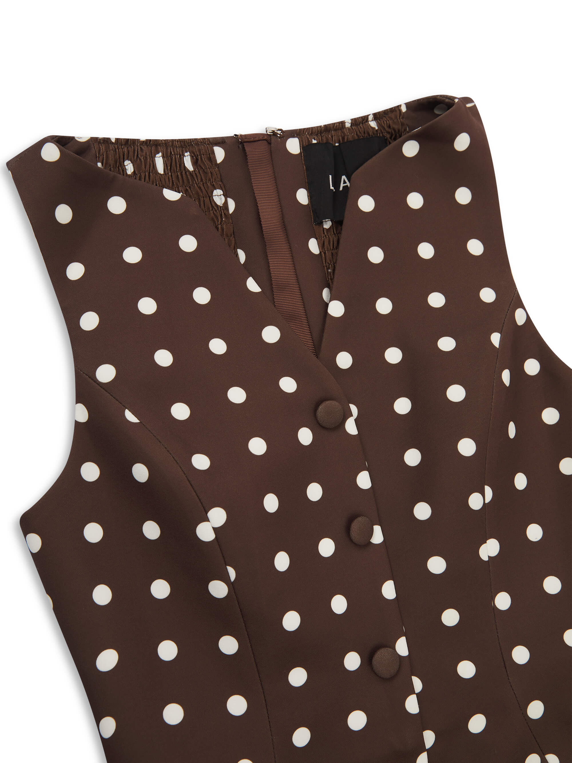 ‘MELROSE’ POLKA DOT BUTTON HOURGLASS MICRO MINI DRESS BROWN - Image 6