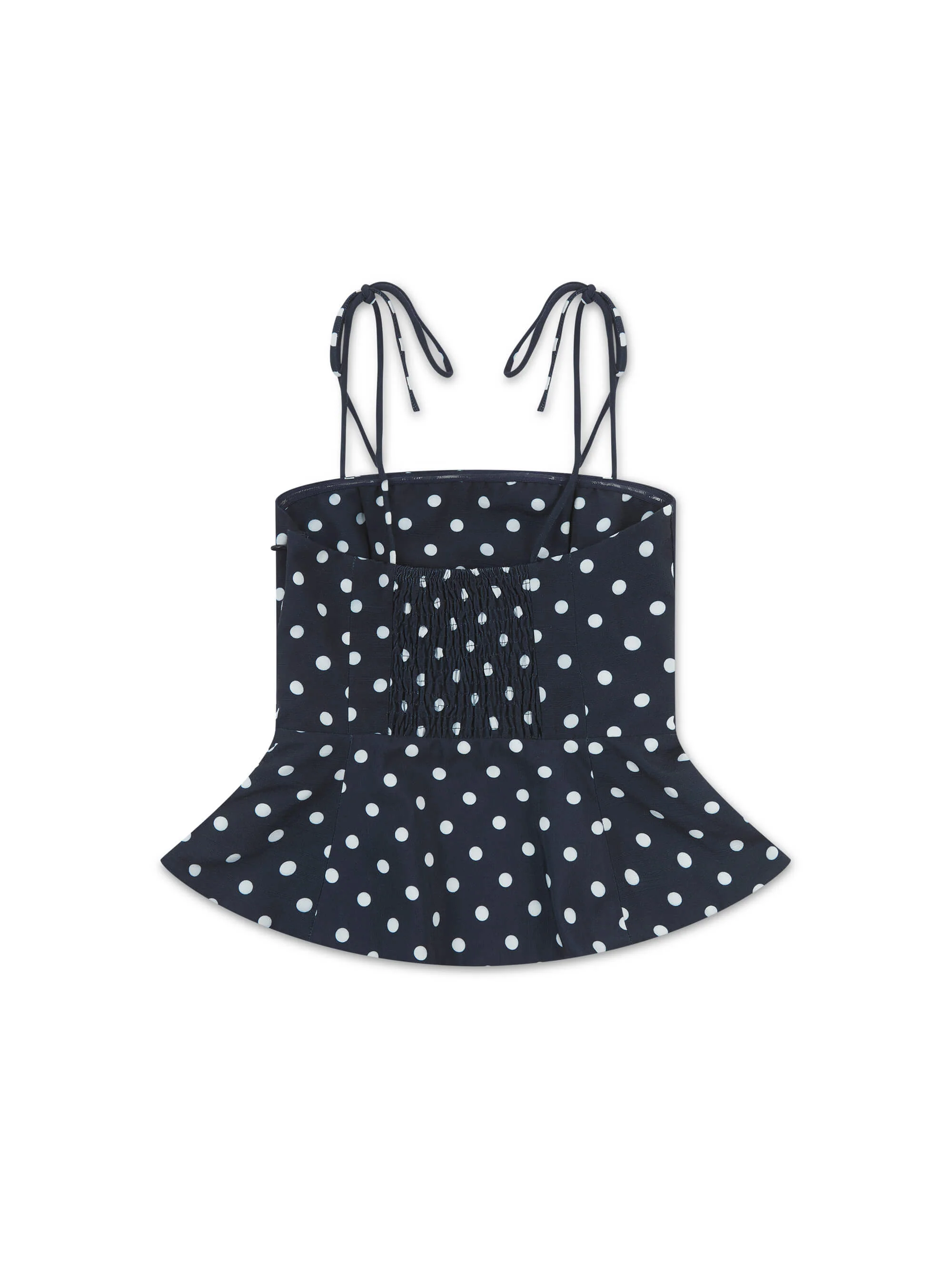 'LOTUS' POLKA DOT SQUARE NECK PEPHEM TOP NAVY - Image 8