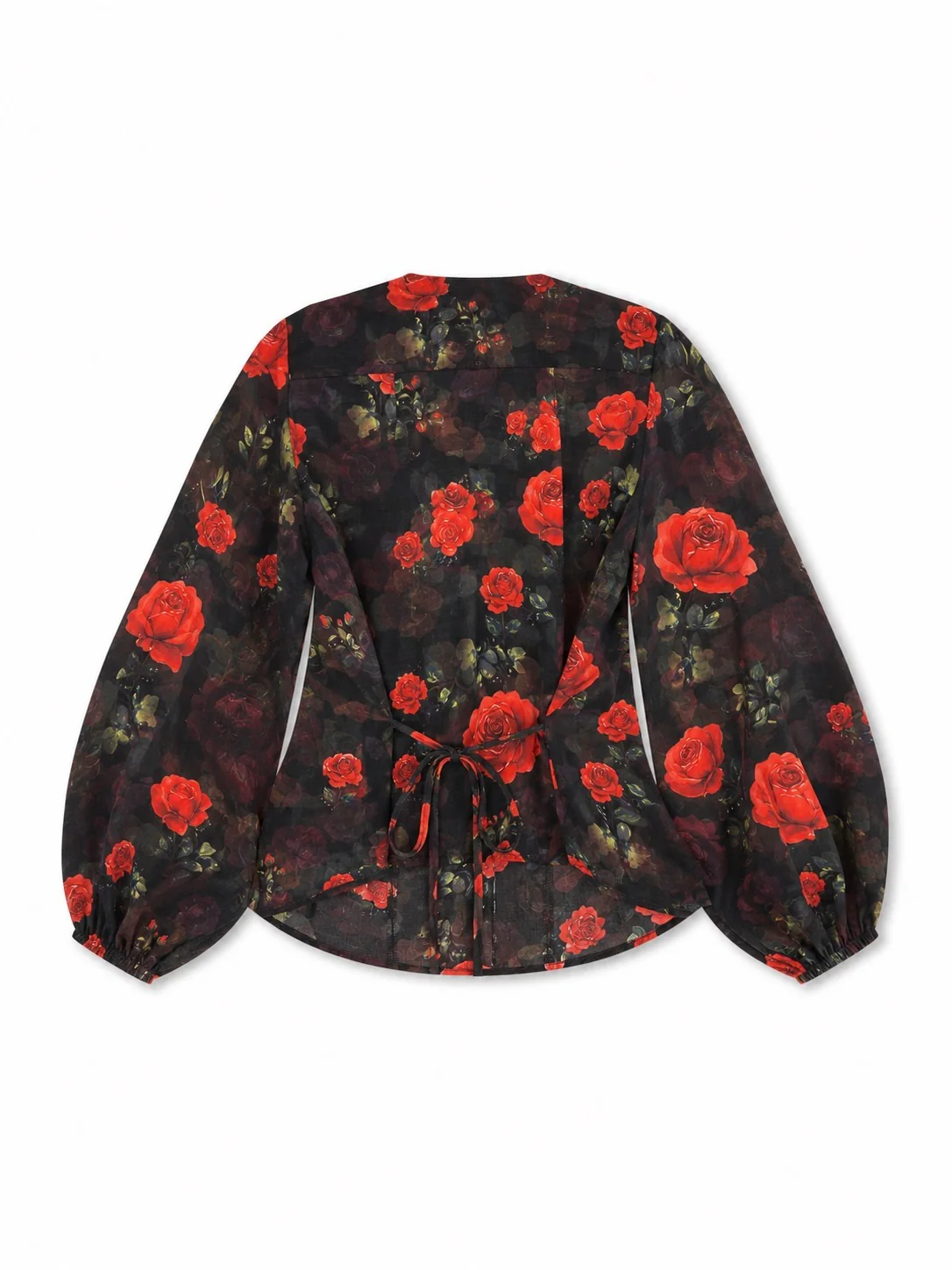 'I HEART NYC' ROSE PRINT LACE UP BLOUSE BLACK - Image 3