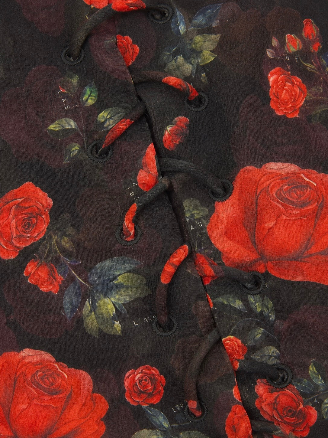 'I HEART NYC' ROSE PRINT LACE UP BLOUSE BLACK - Image 4