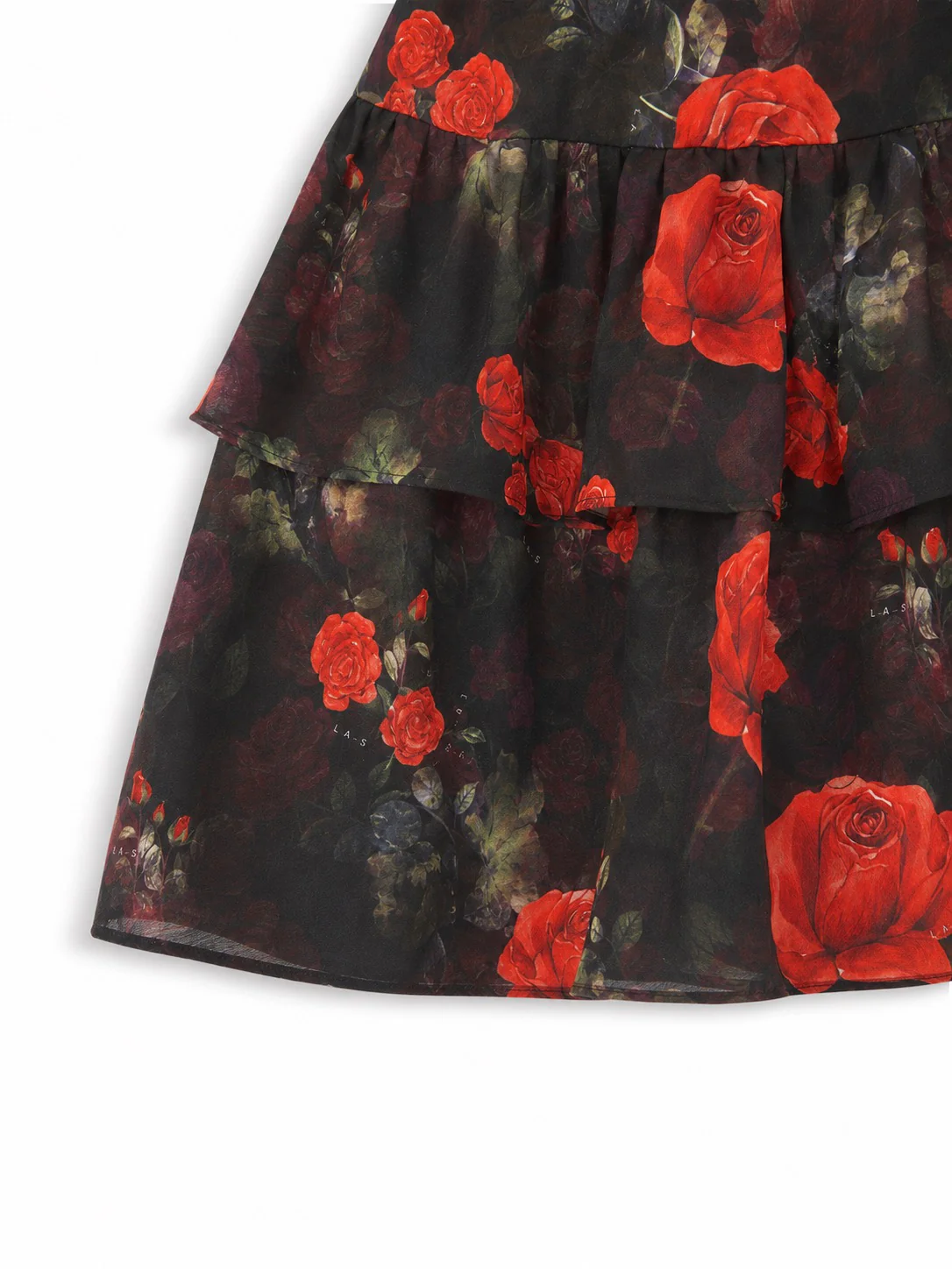 'I HEART NYC' ROSE PRINT TIERED RUFFLE SKORT BLACK - Image 3