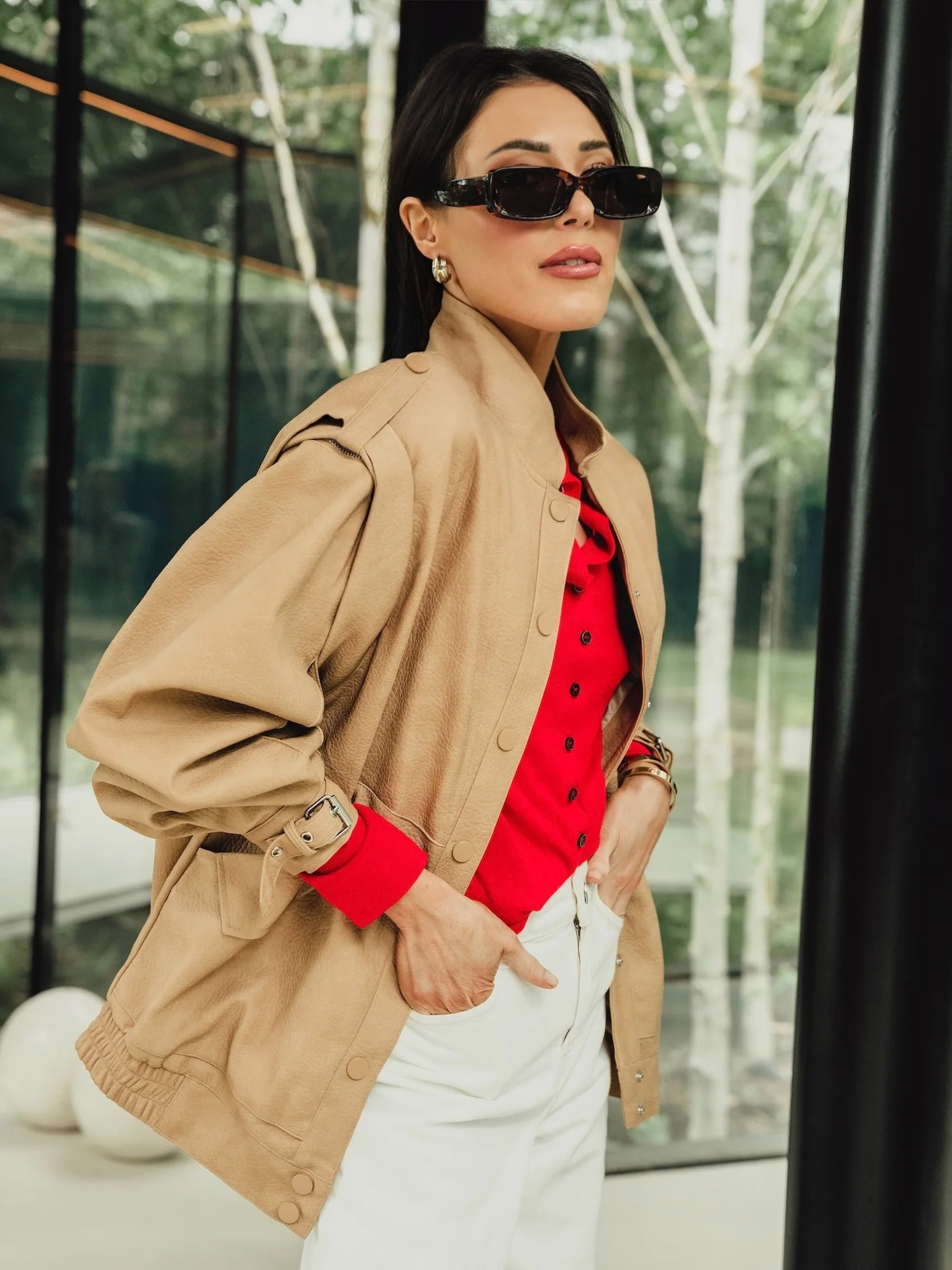 'SIENNA' FAUX LEATHER OVERSIZED MULTI WAY JACKET CAMEL - Image 3