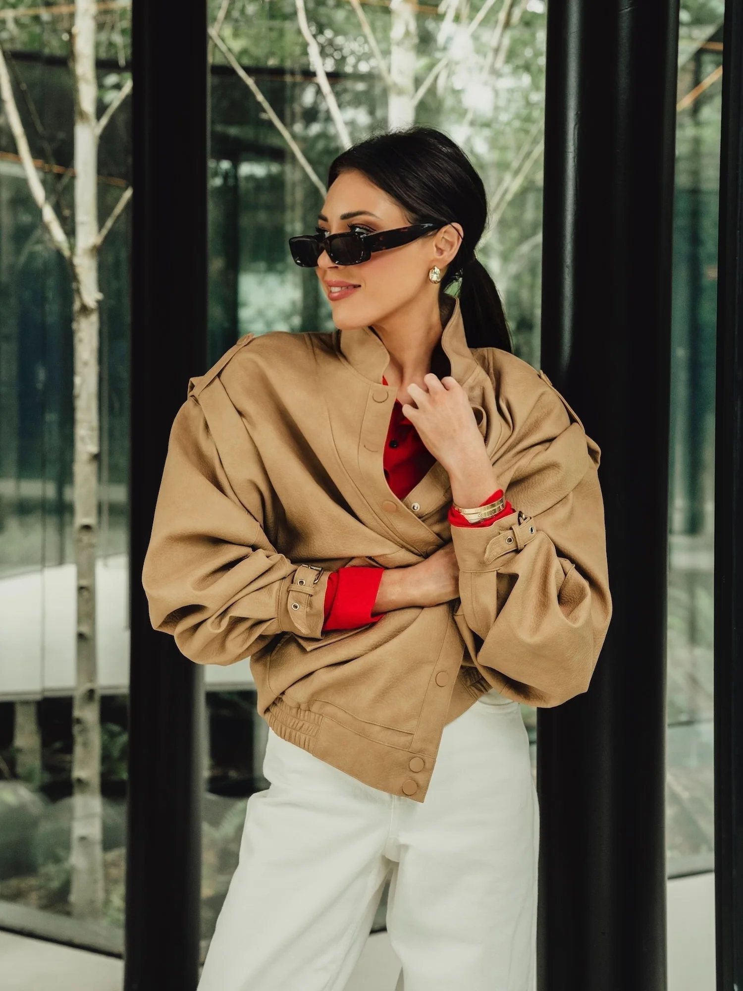 'SIENNA' FAUX LEATHER OVERSIZED MULTI WAY JACKET CAMEL - Image 4