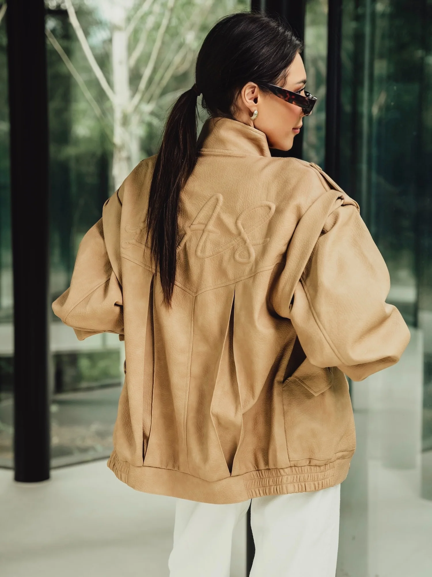'SIENNA' FAUX LEATHER OVERSIZED MULTI WAY JACKET CAMEL - Image 5