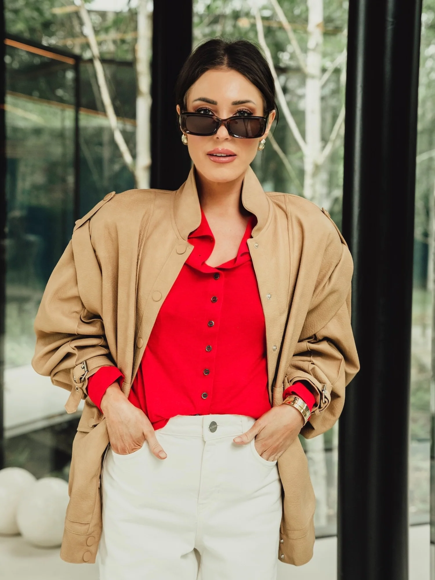 'SIENNA' FAUX LEATHER OVERSIZED MULTI WAY JACKET CAMEL - Image 6