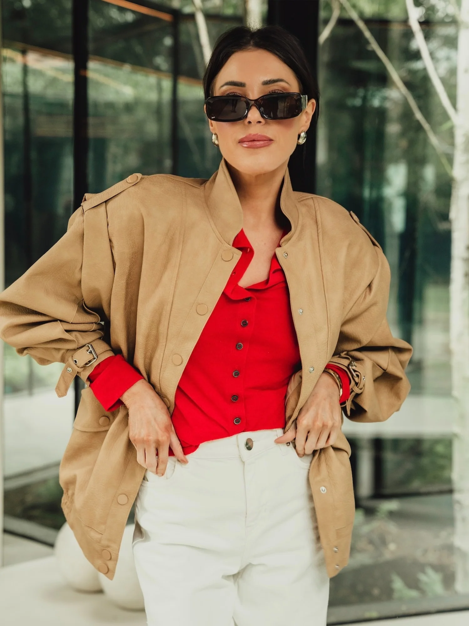 'SIENNA' FAUX LEATHER OVERSIZED MULTI WAY JACKET CAMEL - Image 7