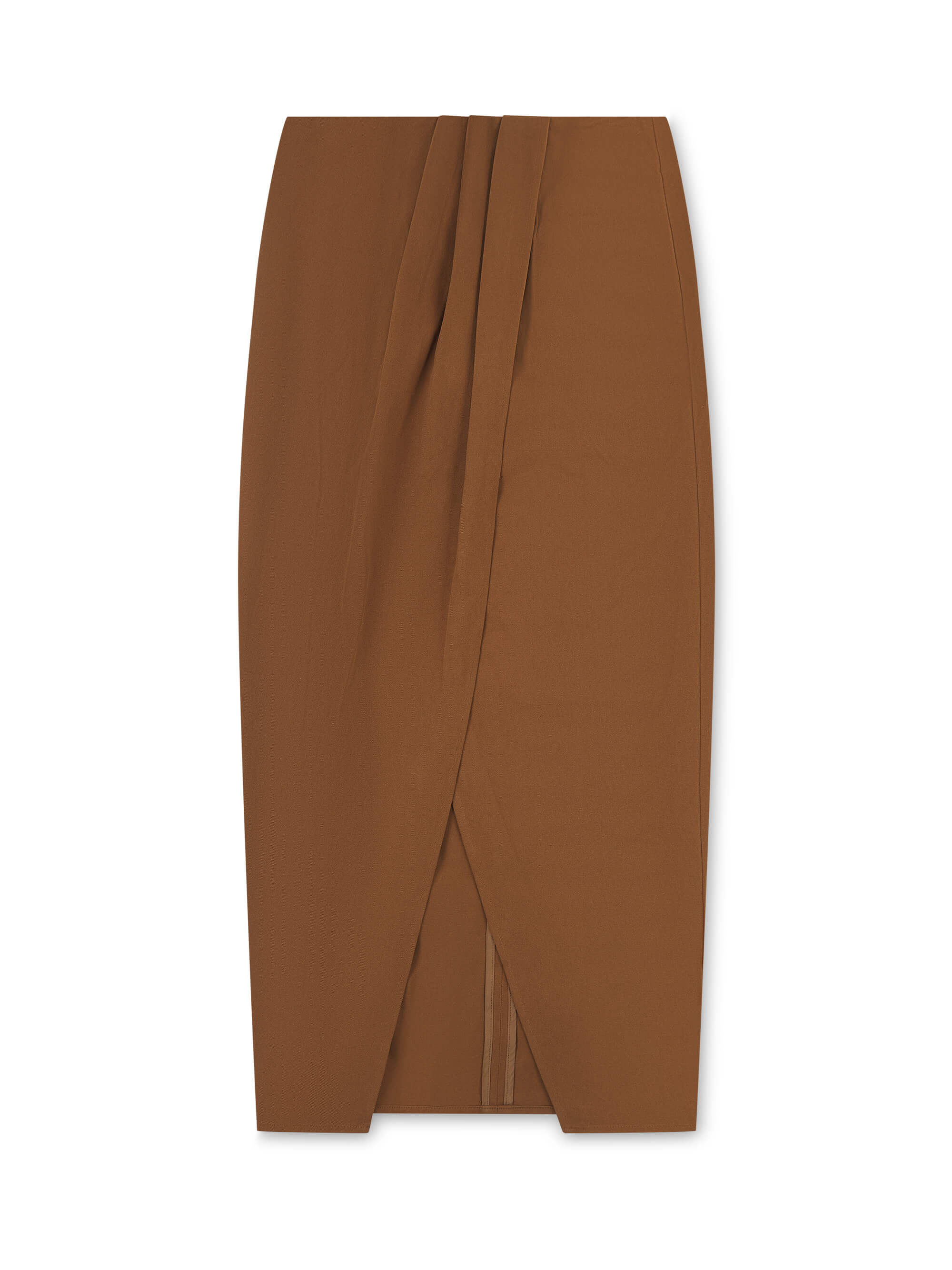 'BEVERLEY' EXAGGERATED WRAP FRONT MIDI SKIRT BROWN - Image 3